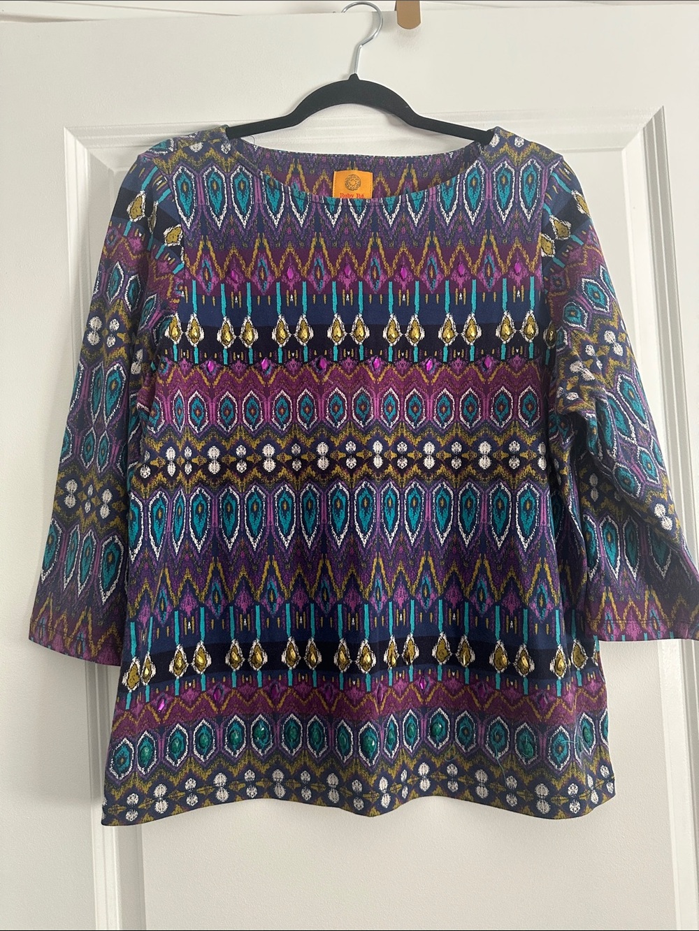 Ruby Rd. Purple & Teal Geometric Boatneck Tunic